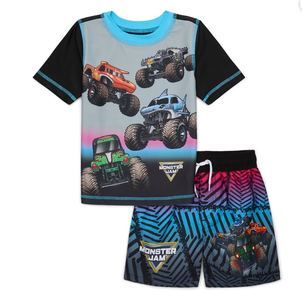 Toddler Boy Short- Sleeve Rash Guard and Swim Shorts Set, 2-Piece,